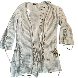 A381 POL Rustic Destroyed Chenille Rib Knit Chunky Distressed Open Cardigan S